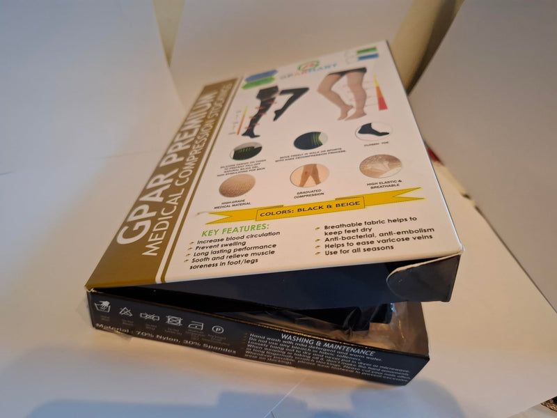 [Australia] - GPAR PREMIUM Medical compression stockings class 2, unisex, 23-32 mmHG, toe-closed thigh-high stockings for varicose veins, edema, leg pain, thrombosis XL Black 