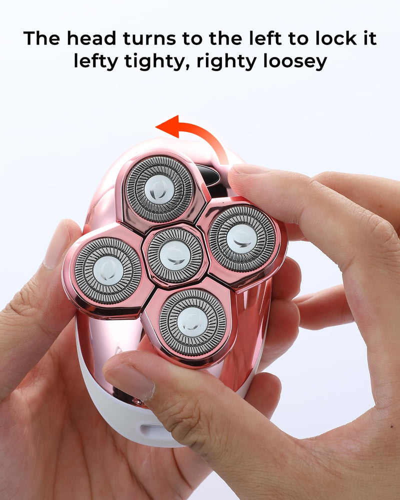 Electric Razors for Women, 5-in-1 Rechargeable Body Shaver - Waterproof Wet Dry Hair Remover - Trimmer for Lady Face Underarms Bikini,Lips,arms, Legs Pink