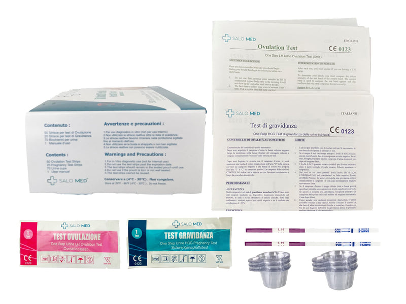 [Australia] - SALO MED - Fertility Test Kit for Women - 50 Ovulation Tests + 20 Pregnancy Tests - Individually packaged, urine test strips (50 LH + 20 HCG) included with 70 urine cups 