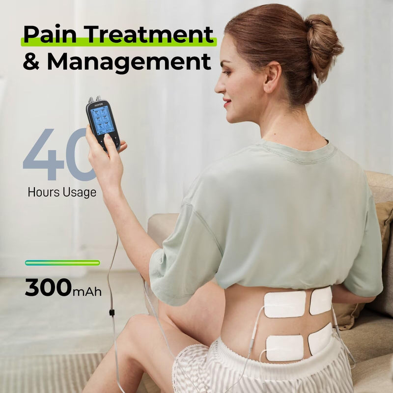 AUVON 3-in-1 TENS Unit Muscle Stimulator, 40 Levels for Gradual Pain Relief | EMS Massage Machine, Drug-Free for Shoulder, Sciatica, Back Pain Relief, 24 Modes Electronic Pulse Massager, 12 TENS Pads A Dark Grey