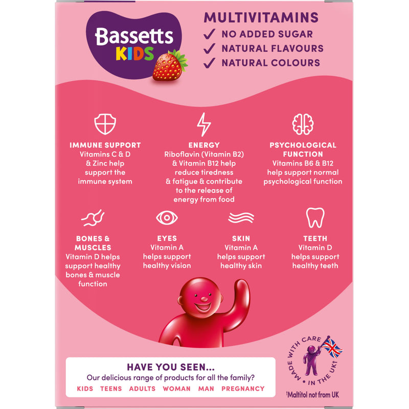 Bassetts Kids Multivitamins 3-6 Years Strawberry Flavour 60 Gummies 60 count (Pack of 1) New - 11 Nutrients 60 Gummies