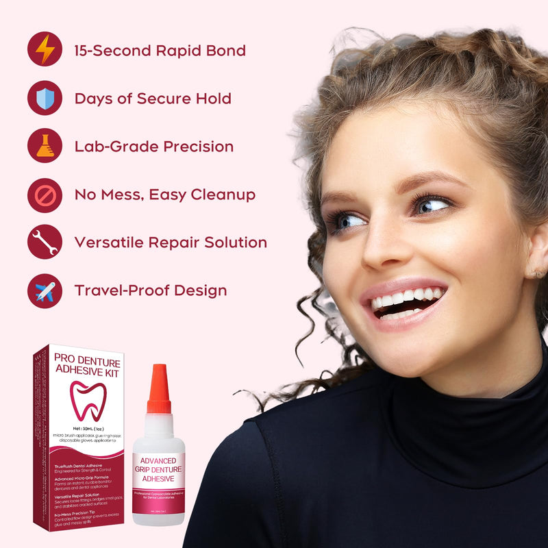 Dental Lab Instant Bonding Dental Glue for Dentures & Lab Tools - Fast-Setting in 15-60 Sec | Crack Repair & Gap Filling | Long-Lasting Hold (Days to Weeks) – 1oz
