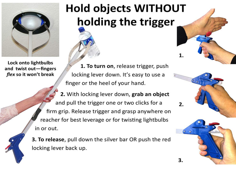 [Australia] - ArcMate 32" EZ Reacher Deluxe - Grabber Reacher with 5 lb. Pickup Capacity, 4.5" Wide Fingers, Locking Handle, Heat Resistant Silicone Tips - Grabber Tool for Elderly, Post Op, Accessibility 32 Inch 