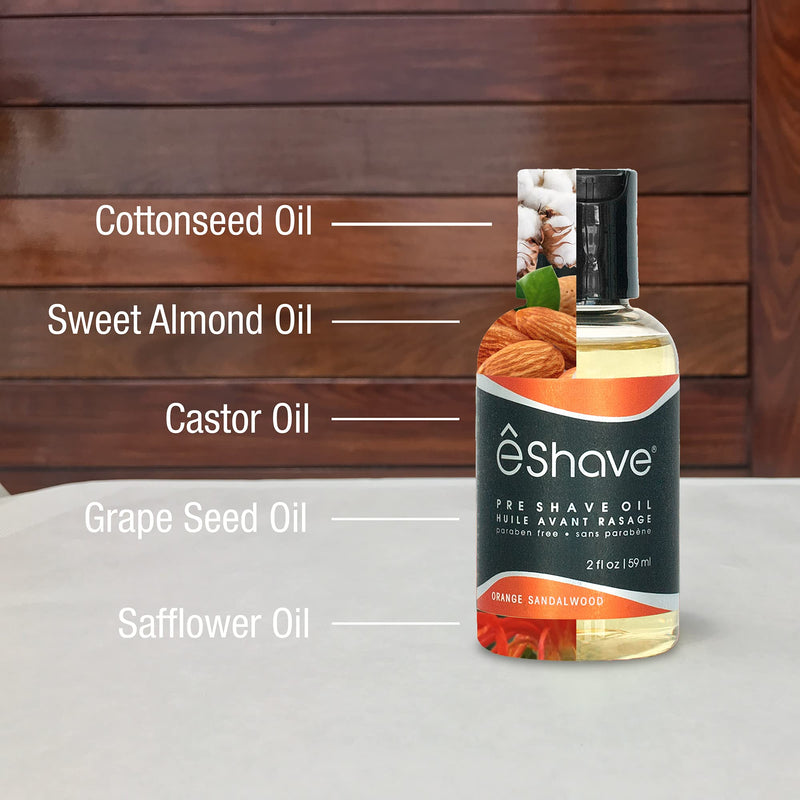 eShave Pre Shave oil for men- protects from shaving irritation and razor burn- for smoothest shave and silky skin- All Natural Shaving oil 2 oz Orange Sandalwood