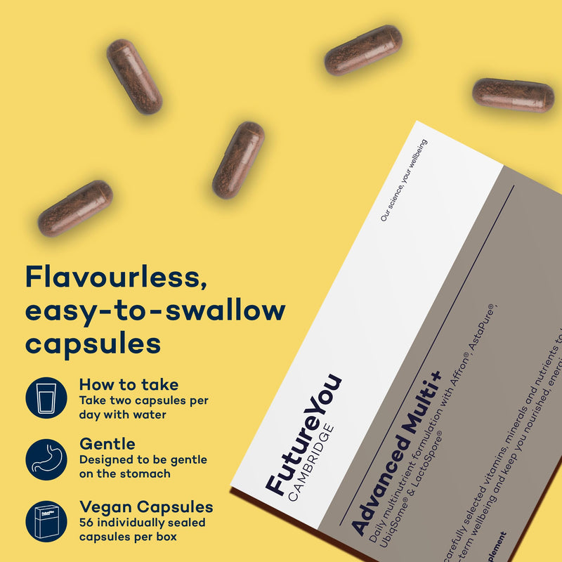 FutureYou Cambridge Advanced Multi+ – Next-Generation Daily Multivitamin with 23 Vitamins & Minerals, CoQ10, Probiotic & Antioxidants – Energy, Sleep & Wellbeing Support 56 Capsules (28-Day Supply)