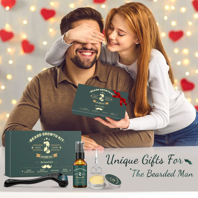 [Australia] - KHOLEZ Beard Growth Kit for Father's Day Christmas Gifts, Beard Growth Set - Beard Growth Products for Men with Beard Roller 0.25 mm, Beard Balm, Beard Scissors, Beard Growth Beard Oil, Beard Growth Beard Care Kit 