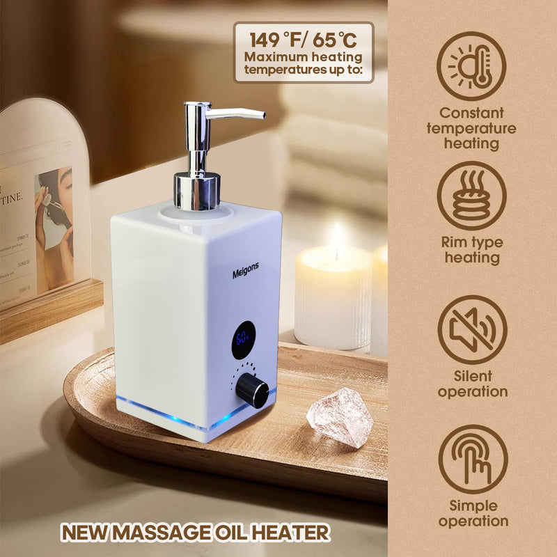 [Australia] - Oil Warmer for Massage, Massage Oil Warmer, Body Oils Heater for Spa, with Two Oil Bottle Dispenser, Adjustable Temperature (White) White 