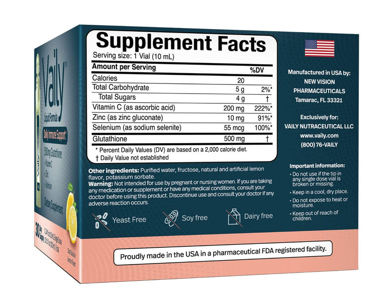[Australia] - Immune Support Supplement for Adults - Liquid Glutathione Supplement 500 mg w/Acerola Vitamin C Zinc & Selenium - High Potency Antioxidant, Skin Health, Detox Every Day - 30 Single-dose Vials 