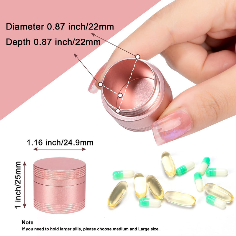 Small Pill Case Metal Pill Box - Portable Pill Container for Pocket Purse | Single Waterproof Pill Holder for Vitamins, Cod Liver Oil, Medicine, Daily Pill Organizer Pink S