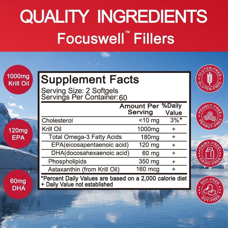 [Australia] - Antarctic Krill Oil 1000mg, Omega 3 Supplement，EPA, DHA, Phospholipids and Astaxanthin- 120 Softgels 120 Count (Pack of 1) 