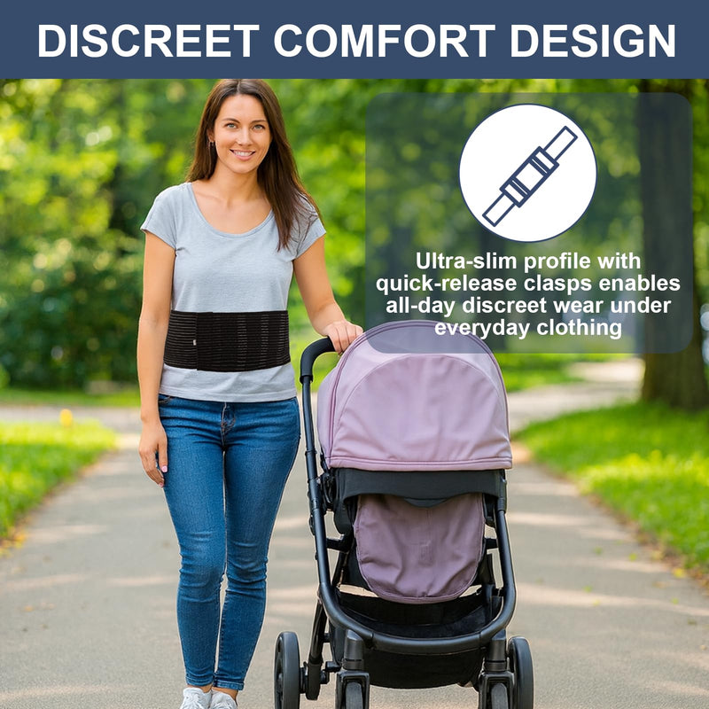 [Australia] - Umbilical Hernia Belt for Men & Women, Abdominal Support Binder with Hernia Support Pad, Adjustable Truss Support, Black, L Large 