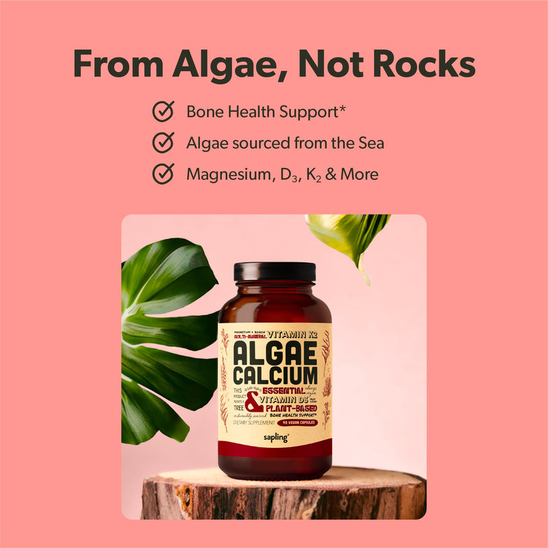 [Australia] - Calcium Supplement - Whole Food with Vitamin K2 & D3, Magnesium, Zinc, Boron, Mineral Complex. Sourced Sustainably from Red Algae. for Bone Strength and Support. Non-GMO & Vegan 90 Capsules. 