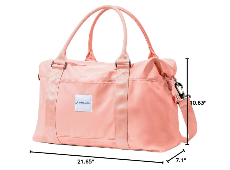 (Not Made In China) Travel Duffel Bag For Women, Carry On Bags, Overnight Weekender Duffle, Airplane Approved Underseat Tote With Shoulder Strap, Luggage Trolley Sleeve, Pink, 22in, 30L Large (1 Pack)