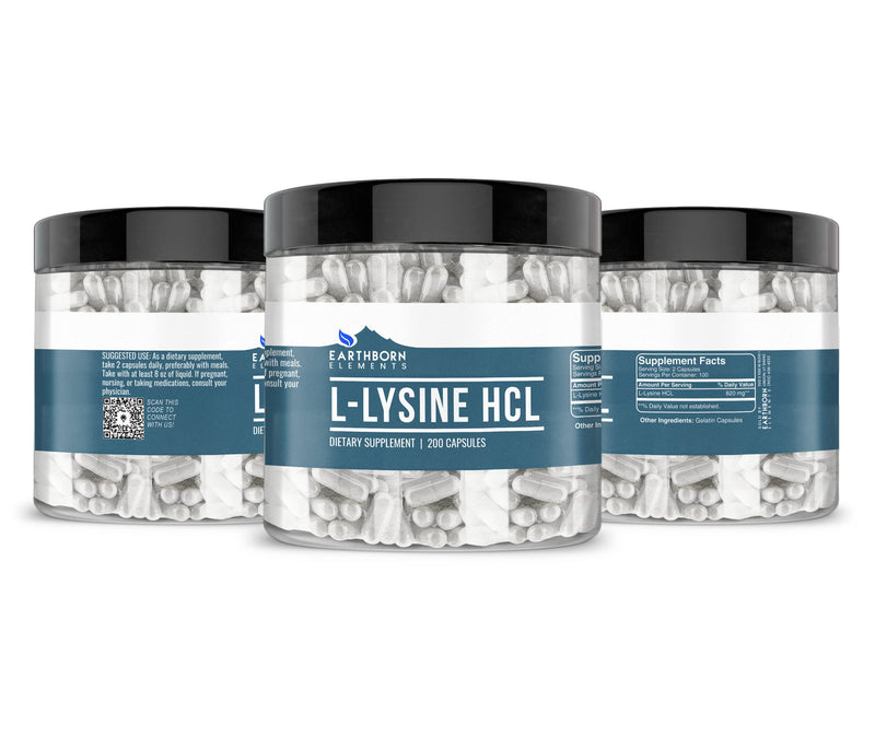 [Australia] - Earthborn Elements L-Lysine HCL 200 Capsules, Pure & Undiluted, No Additives 200 Count (Pack of 1) 