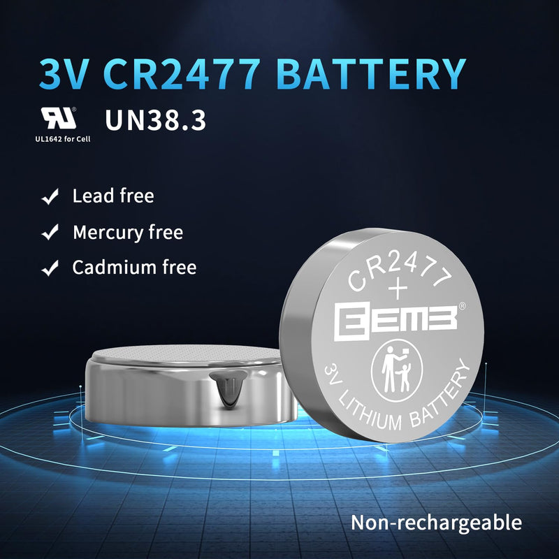 [Australia] - EEMB 5 Pack CR2477 Battery 3V Lithium Battery Button Coin Cell Batteries 2477 Battery DL2477, ECR2477 for Electronic Candle, Light, Remote Control, Key Fob, Alarm, Contact Sensor, Smart Devices… 