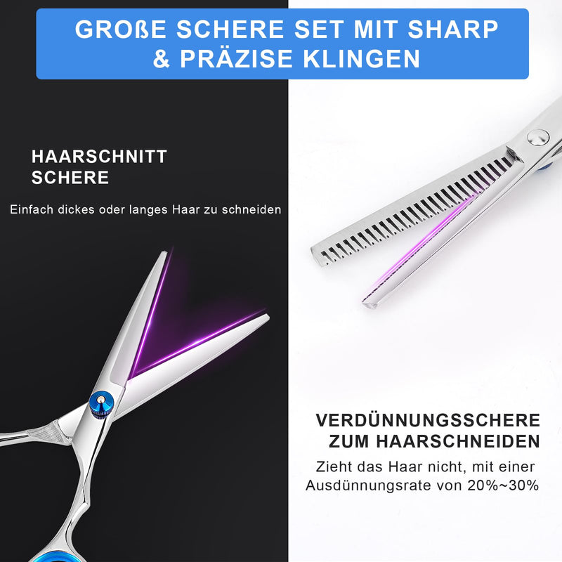 [Australia] - Haircut Scissors and Thinning Scissors, 6.5in Professional Stainless Steel Hairdressing Scissors with Sharp Blades, Ergonomic Hairdressing Scissors for Men Women Children and Pets Hair 