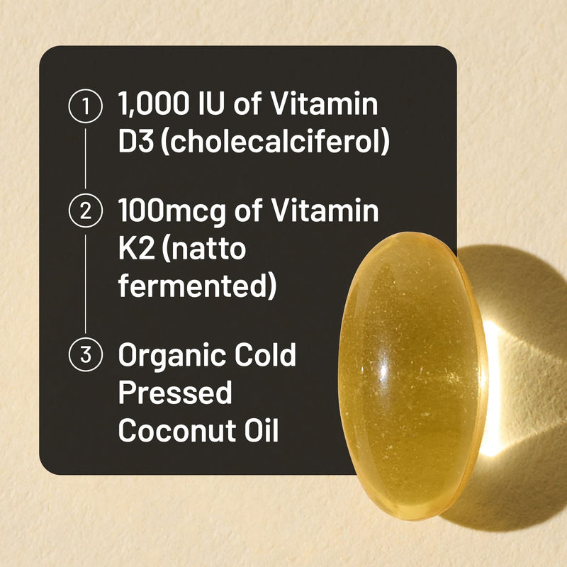 NatureWise Vitamin D3 1000IU + K2 MK-7 100mcg Supplement, 30 Softgels | D3 K2 as MK-7 Supplement - Organic Extra Virgin Coconut Oil - Calcium Absorption & Immune Health Support - 1-Month Supply 30 Count (Pack of 1)