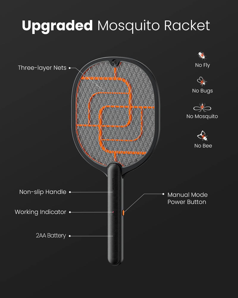 [Australia] - GAIATOP Electric Fly Swatter, 3000V Battery Powered Handheld Fly Zapper, 3-Layer Protection Grid Bug Zapper Racket for Home Bedroom Kitchen Office Backyard Patio Indoor Outdoor 1Pack 