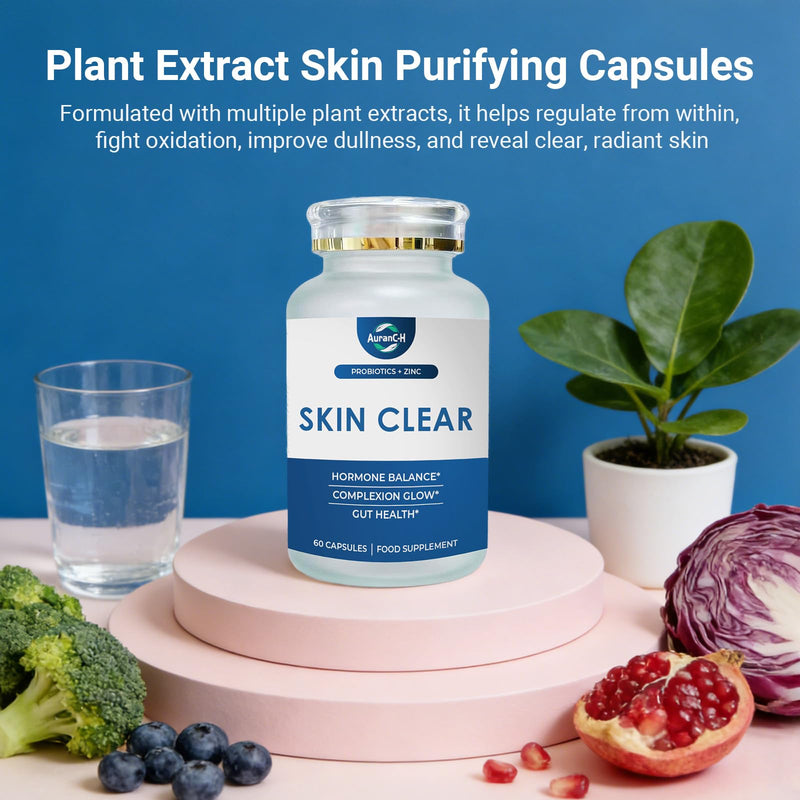 Hormonal Acne Supplement, Clear Skin Supplement with Zinc, Natural D Supplement - Skin Care Vitamins - Hormone Balance, Antioxidants - Gluten Free, Cruelty Free, 60 Capsules