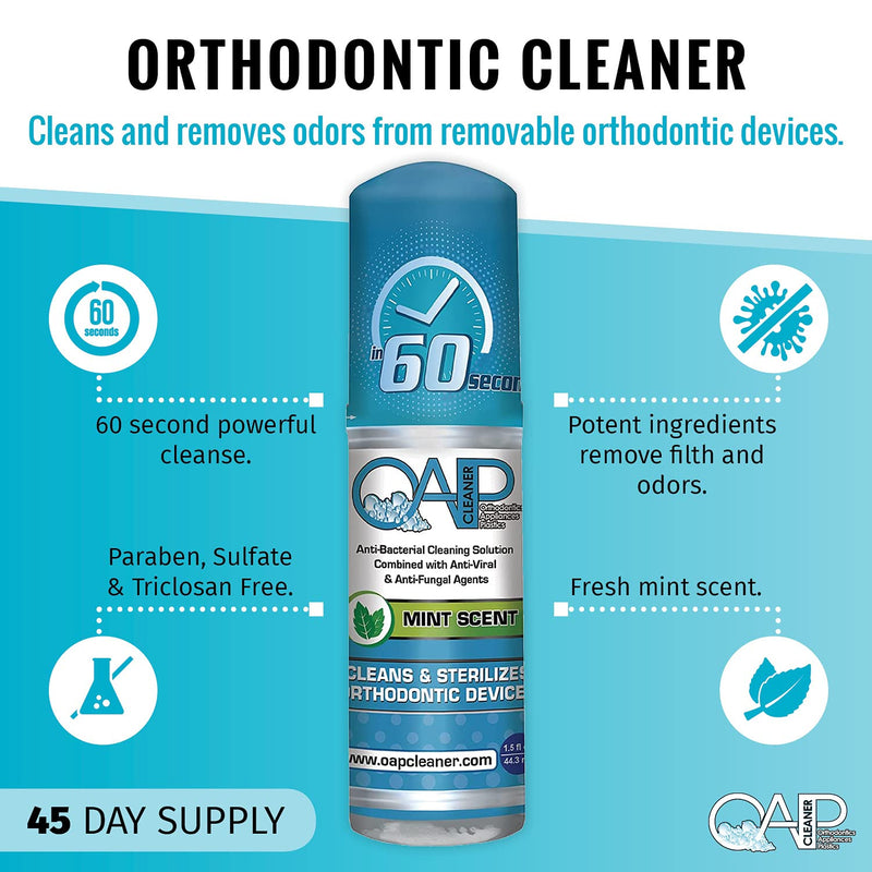 [Australia] - Orthodontic Cleaner by OAP Cleaner | Retainer Cleaner, Denture Cleaner, and Mouth Guard Cleaner | 60 Second Foam Cleanser | Paraben, Sulfate and Triclosan Free | 44.3 mL, 3 Bottles 