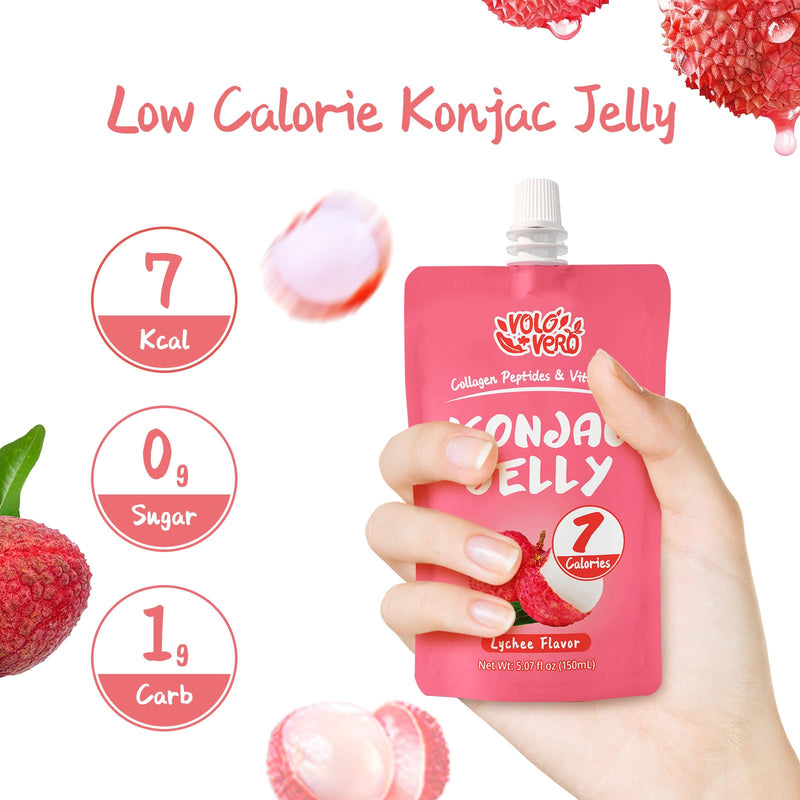 Konjac Jelly Pouch Drinkable Lychee and Orange Flavor with Collagen Peptides and Vitamin C, 20 Packs, 7 Calories, Gluten Free, Zero Sugar,Keto, Low Fat Healthy Fruit Snacks, Holiday Gifts