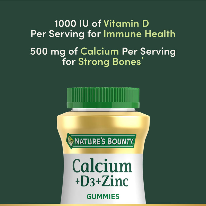 Nature's Bounty Calcium + D3 + Zinc Gummies, Supports Strong Bones & Teeth Plus a Healthy Immune System, 500mg, Orange and Cherry Flavored, 70 Gummies (Pack of 2) 70 Count (Pack of 2)
