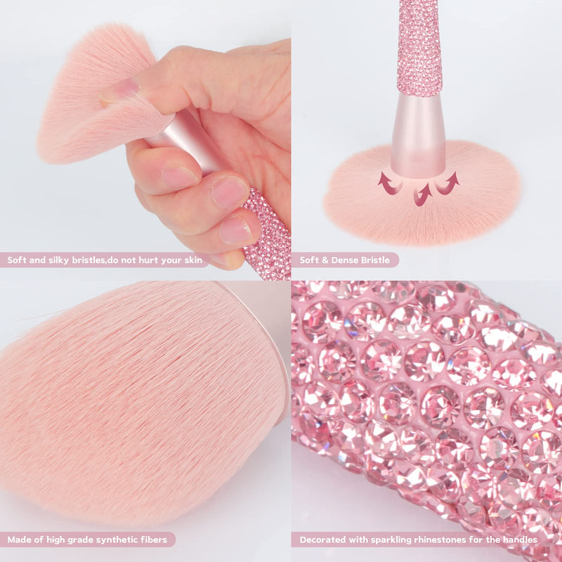 KEYPOWER Large Capacity Glitter Sequin Cosmetic Bag Silver & 11PCS Makeup Brushes Bling Crystal Pink