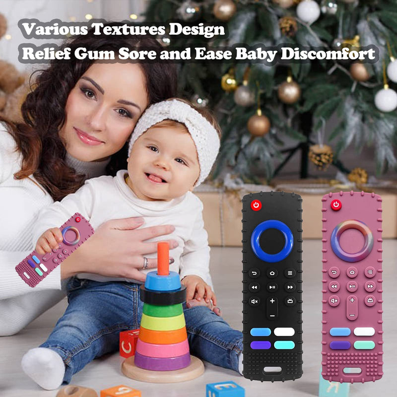 [Australia] - 2Pcs Silicone Teething Toys, Remote Control Shape Teethers for Babies Remote Teething Toys, Silicone TV Remote Teether BPA Free/Refrigerator Safe 2 Black 