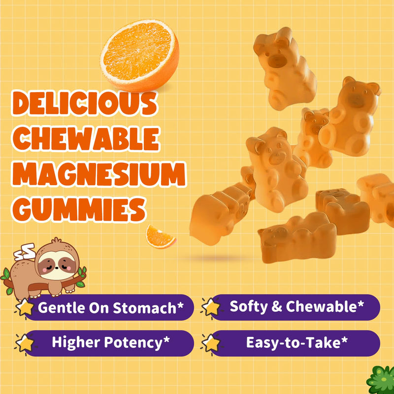 Magnesium Gummies for Kids - Magnesium Glycinate Gummies with Vitamin D3, B6, Potassium & Ashwagandha, Magnesium for Kids & Adults Relaxation, Sleep, Brain & Bone Health -Vegan Orange 60ct 60 Count (Pack of 1)