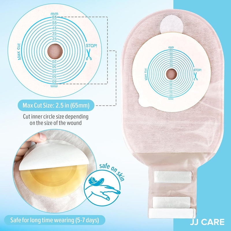 [Australia] - JJ CARE Colostomy Bags 20 PCS, One-Piece Pouching Ostomy Bags, No Mess Ostomy Supplies for Ileostomy, Colostomy, Urostomy Stoma Care with Odor Barrier, Drainable Ostomy Pouch with Cut to Fit Closure 