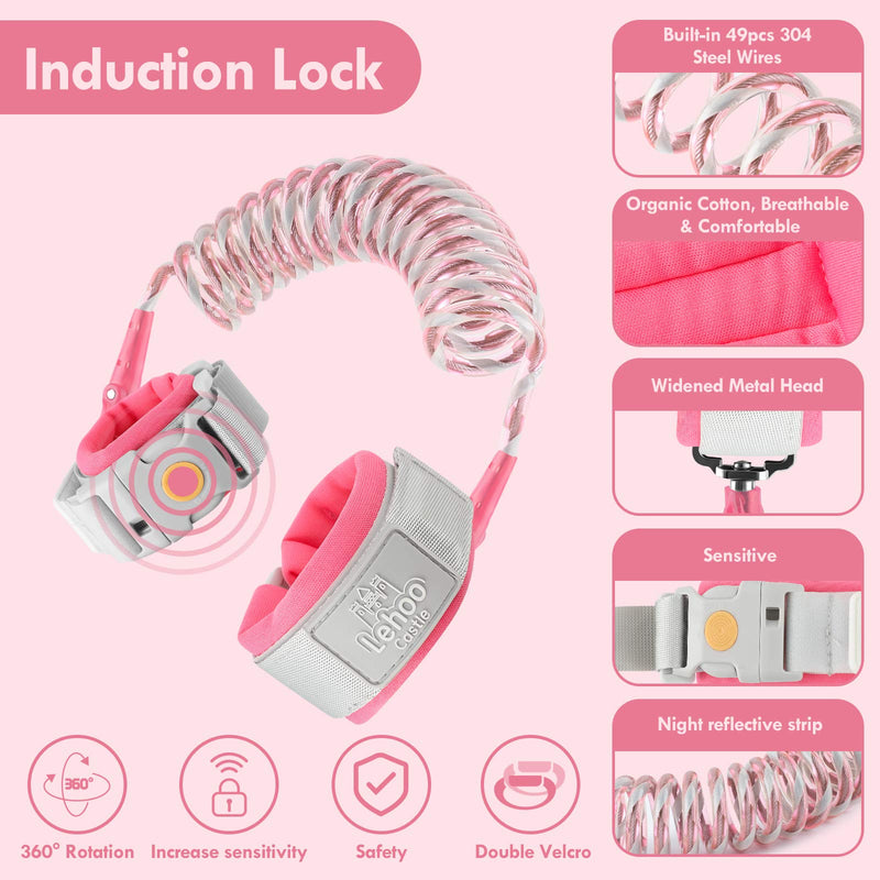 [Australia] - Lehoo Castle Upgraded Anti Lost Wrist Link, Kid Harness with Induction Lock, Safety Wrist Leash for Toddlers, Kids Backpack Leash, Child Leash Harness (Pink) Rose 