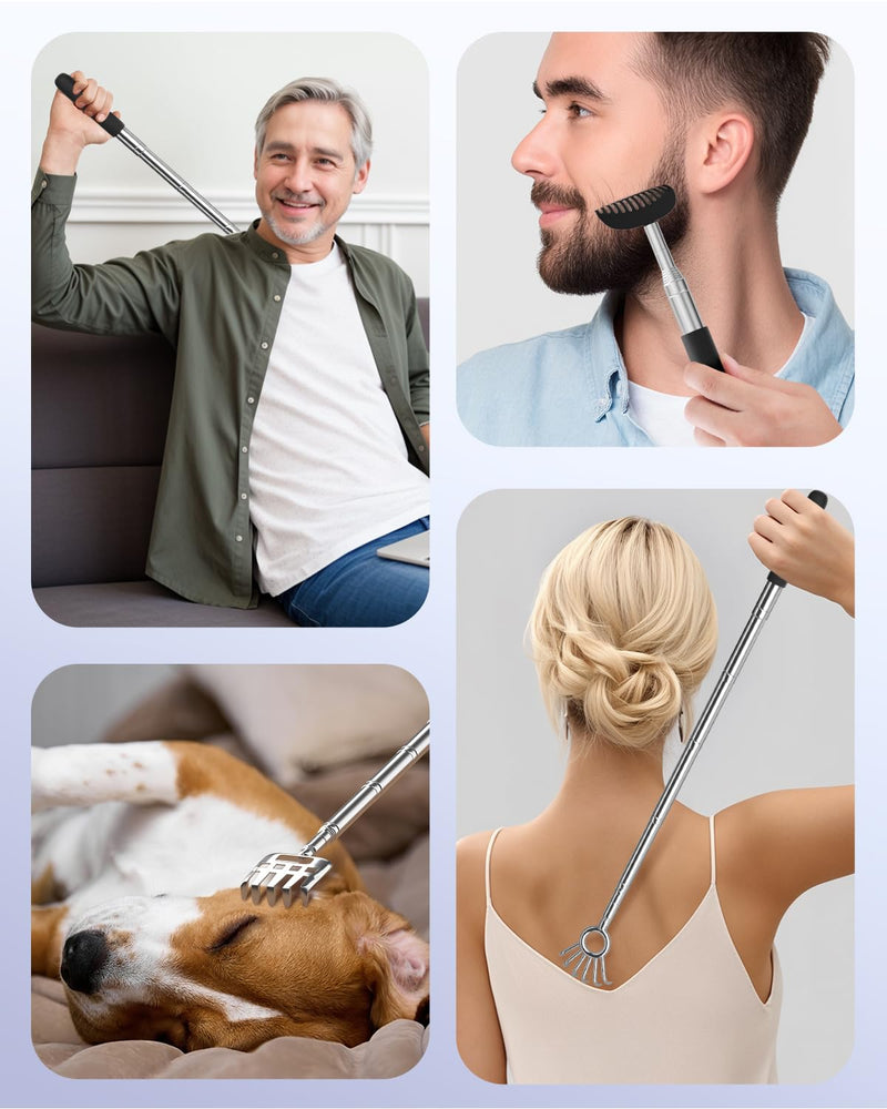 [Australia] - Gelibo Telescoping Back Scratcher with 5Pcs Detachable Heads,Birthday Christmas White Elephant Gifts for Adults Stocking Stuffers for Men, Mens Gifts, Extendable Back Massager Tool with Beautiful Box Black 