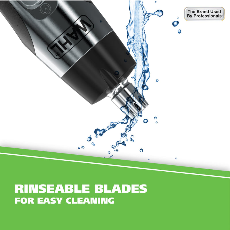 [Australia] - Wahl Lighted Battery Nose Hair Trimmer for Men & Women. Painless, Easy to See Nose, Ear, and Eyebrow Trimming with Built in Light, Battery Included. – Model 3023283 Black/Silver 3 Piece Set 