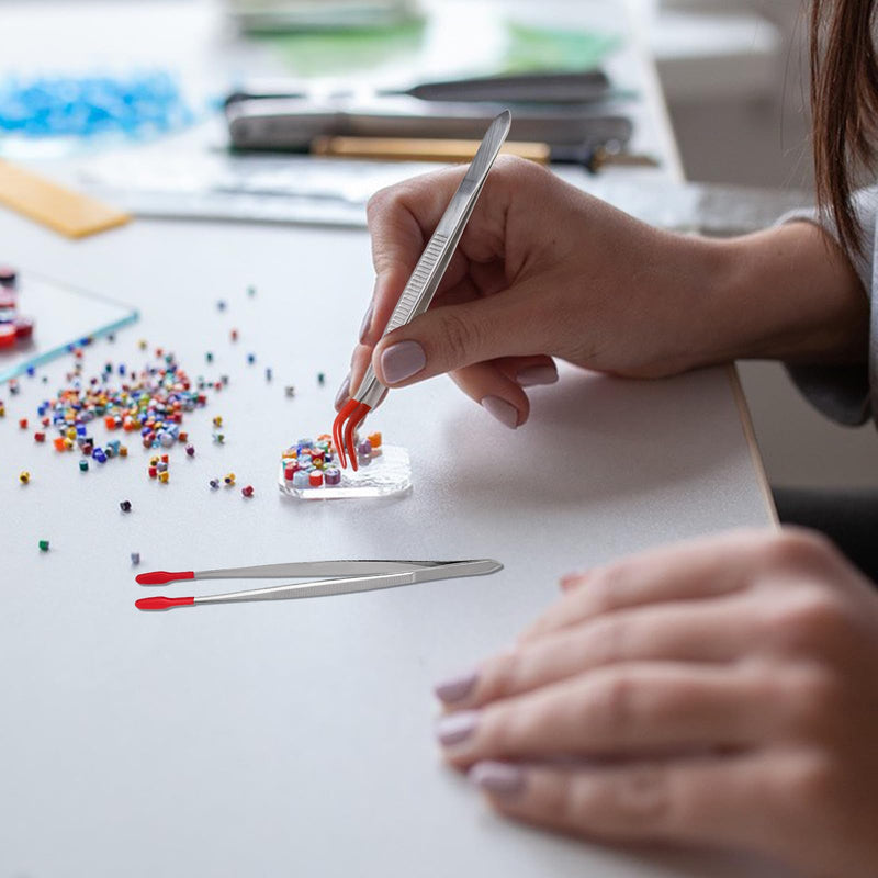 [Australia] - 2pcs Craft Tweezers with Rubber Tips, Metal Sticker Tweezers with Soft PVC Coated Curved Angled Tweezers for Making Lab Jewelry DIY Crafts Stamp Coins Style B 