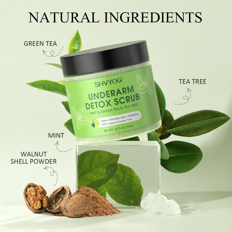 [Australia] - Underarm Detox Scrub, Armpit Detox Green Tea, Mint and Tea Tree Body Deodorant, Natural Dark Armpit Remover for Odors Eliminating and Exfoliating, also for Whole Body & Sensitive Skin, Unisex 8.11 Oz 