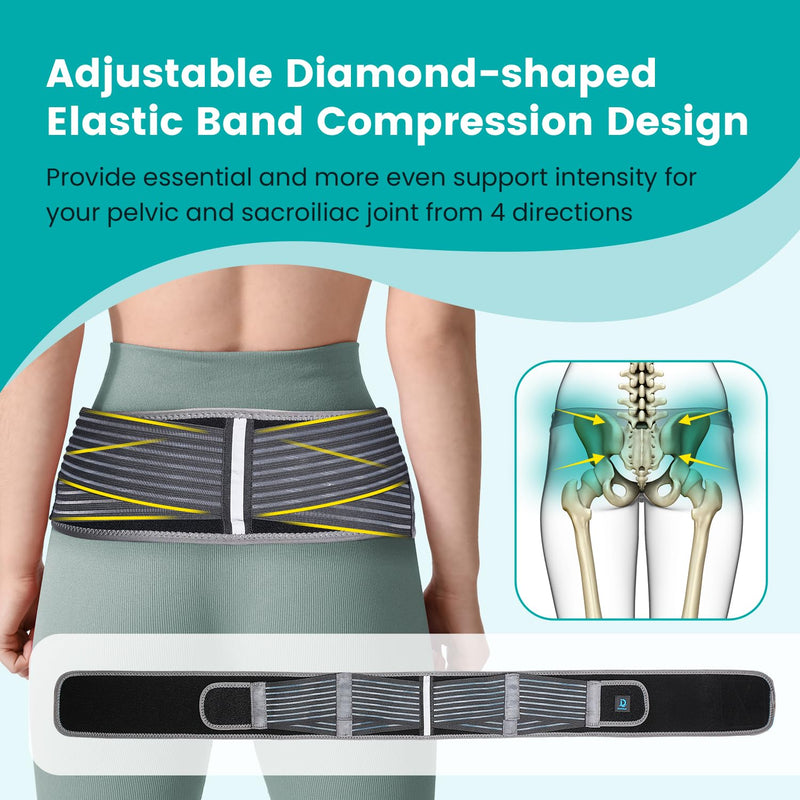 [Australia] - Sacroiliac hip belt for men and women, lap belt, SI joint bandage, relieves sciatica, sacroiliac joint (SIJ), leg and sacral nerve pain, adjustable diamond compression support-L L 