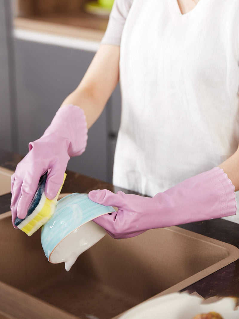 [Australia] - LANON 3 Pairs wahoo Skin-Friendly Cleaning Gloves, Dishwashing Kitchen Gloves with Cotton Flocked Liner, Reusable, Non-Slip, Mauve Mist, Medium Medium (Pack of 3) 