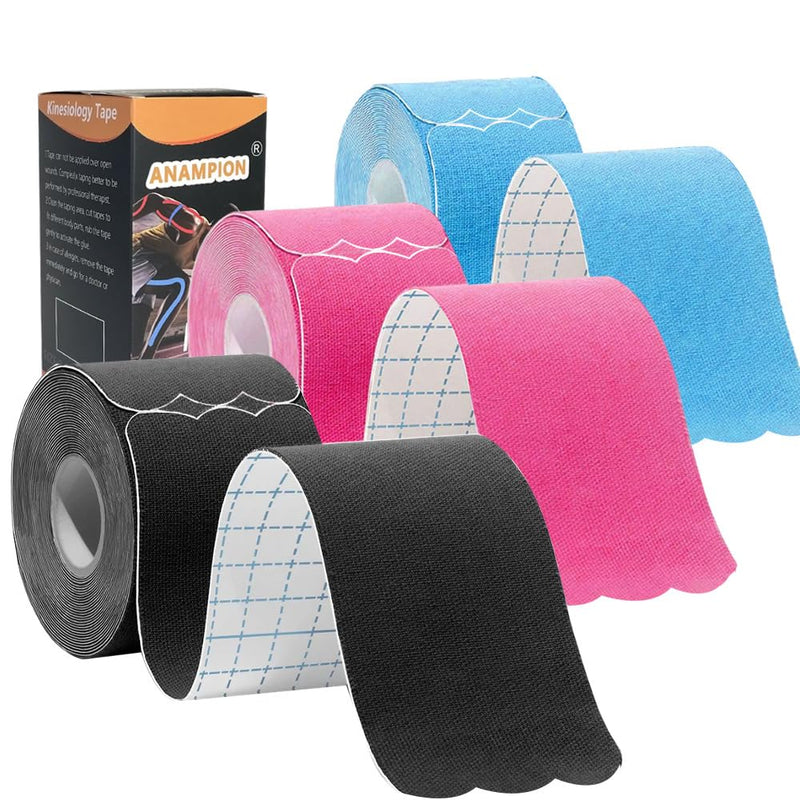 [Australia] - Kinesiology Tape Pro Athletic Sports (3 Rolls,60 Precut Strips) Waterproof Breathable Latex Free Tape for Ankle Wrists Knees Elastic Running Tennis Swimming Football Sports Activities Tapes (Mix) 3 pack Black+blue+pink 