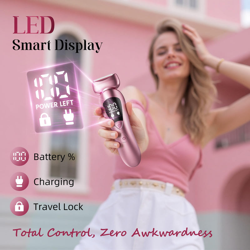 [Australia] - Electric Bikini Trimmer for Women: Rechargeable Painless Shaver for Body Hair - IPX7 Waterproof Cordless Razor with LED Display for Face/Leg Light Pink 