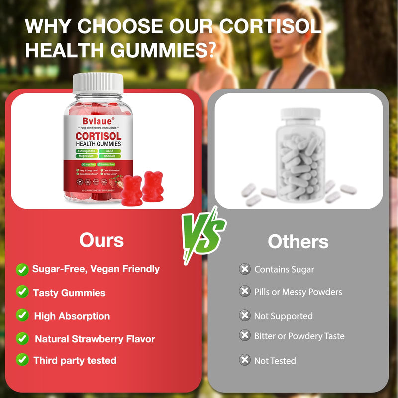 Cortisol Supplements for Women & Men - Cortisol Reducer Detox Manager with Ashwagandha/Magnesium/L-theanine/GABA/Vitamin B6 for Mood/Sleep/Stress Relief 90 CT Strawberry Flavor Gummies