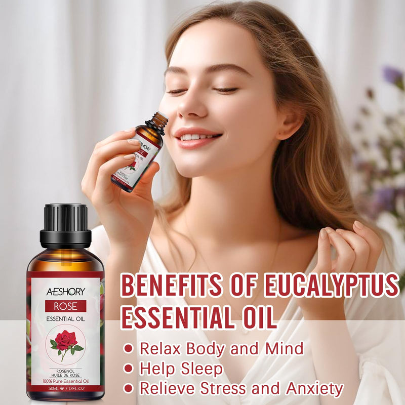 [Australia] - AESHORY Rose Essential Oil 50ml, Rose Essential Oil 100% Pure Natural Aromatherapy Oil in Therapeutic Quality, Fragrance Oils for Diffusers, Skin Care, Hair Care, Massage, Bath 