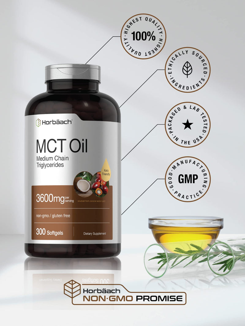 [Australia] - Horb√§ach Keto MCT Oil Capsules 3600mg | 300 Softgels | Coconut Oil Pills | Non-GMO and Gluten Free Formula | High Potency and Value Size Supplement 