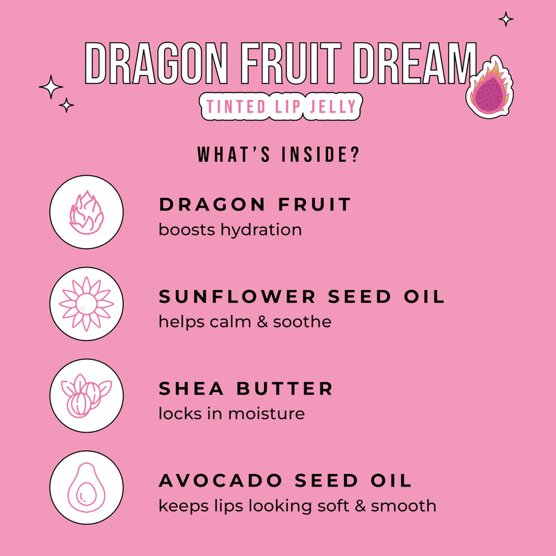 Avatara Dragon Fruit Dream Tinted Lip Jelly - Hydrating Tinted Lip Balm with Vitamin-Rich Fruit Extracts - Cool Berry Lip Treatment for Tweens and Teens, Non-Sticky and Vegan Dragonfruit Dream
