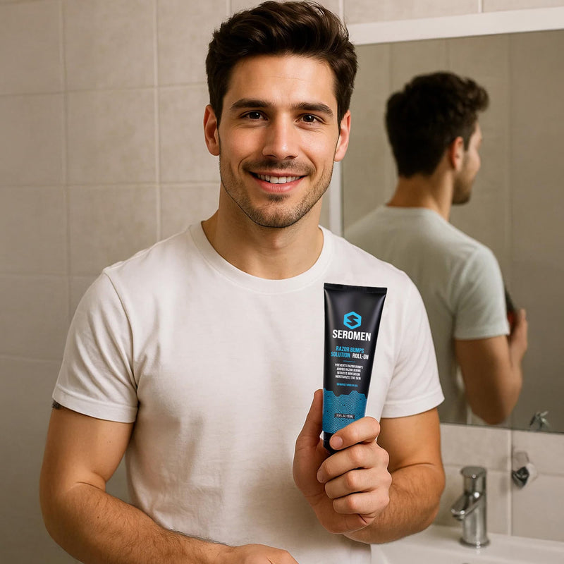 [Australia] - Seromen Razor Bump Treatment for Men - Ingrown Hair Treatment for Men - Face & Body After Shave & Razor Burn Treatment - Metal Roll On Soothes Skin & Calms Irritation (3.5fl.oz) Made in USA. 