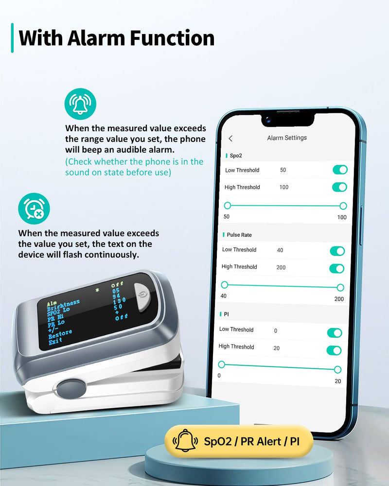 [Australia] - Pulse Oximeter HealthTree Oxygen Monitor Fingertip, Bluetooth Pulse Ox with Free APP, O2 Pulse Oximeter Finger and Heart Rate Monitor, 2 X AAA Batteries, Lanyard Gray 