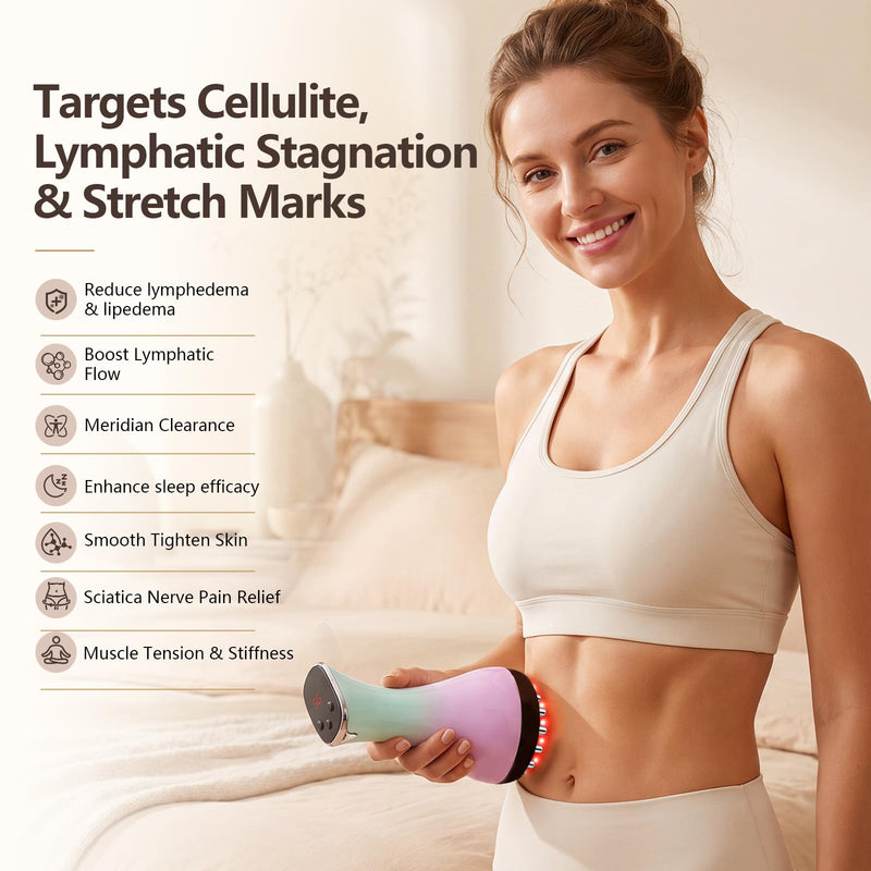 Lymphatic Drainage Massager，Anti Cellulite Massage Tool | Helps Reduce the Appearance of Cellulite, 4-in-1 Body Sculpting Machine with Heat, Light, Vibration & Microcurrent