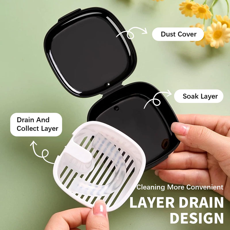 [Australia] - GUTERTOP Pack of 2 dentures box, denture box, denture box with sieve, portable braces box for storing dentures, dentures, pacifiers, braces (black, white). 