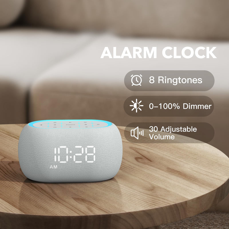 [Australia] - ANJANK White Noise Sound Machine Alarm Clock with Bluetooth Speaker, 21 Relaxing Sounds, 7 Night Lights,0-100% Dimmer/Sleep Timer/30-Level Volume Control,Sound Machine for Kids Adults Sleeping,Bedroom Grey 