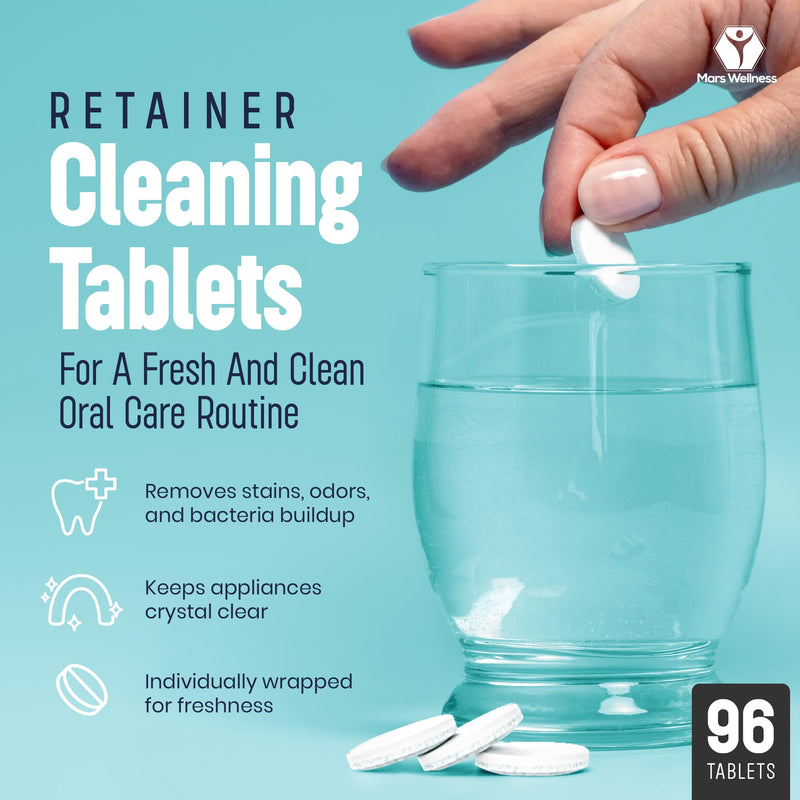 [Australia] - Mars Wellness Retainer Cleaner Tablets - 96 Count Denture Cleaning Tablets, Mouthguard Cleaner, Effectively Removes Odors and Stains, Fresh Oral Hygiene Solution 