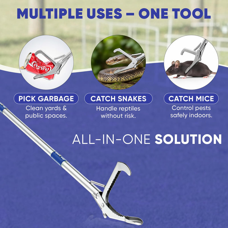 [Australia] - 2025 Upgrade PowerGrip T9, Grabber Reacher Tool, Wide Jaw, Foldable, Steel Cable, with 96 Grip Points for Firm Grip, 32" with Magnet (Blue, 50) 50" Blue 